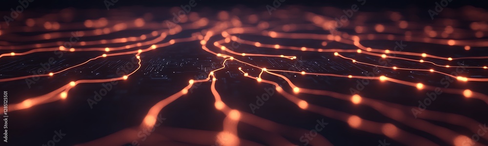 Poster Abstract glowing lines create a futuristic network effect on a dark background.