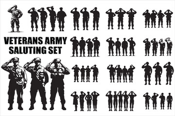 Saluting Veteran Silhouette Vector Set