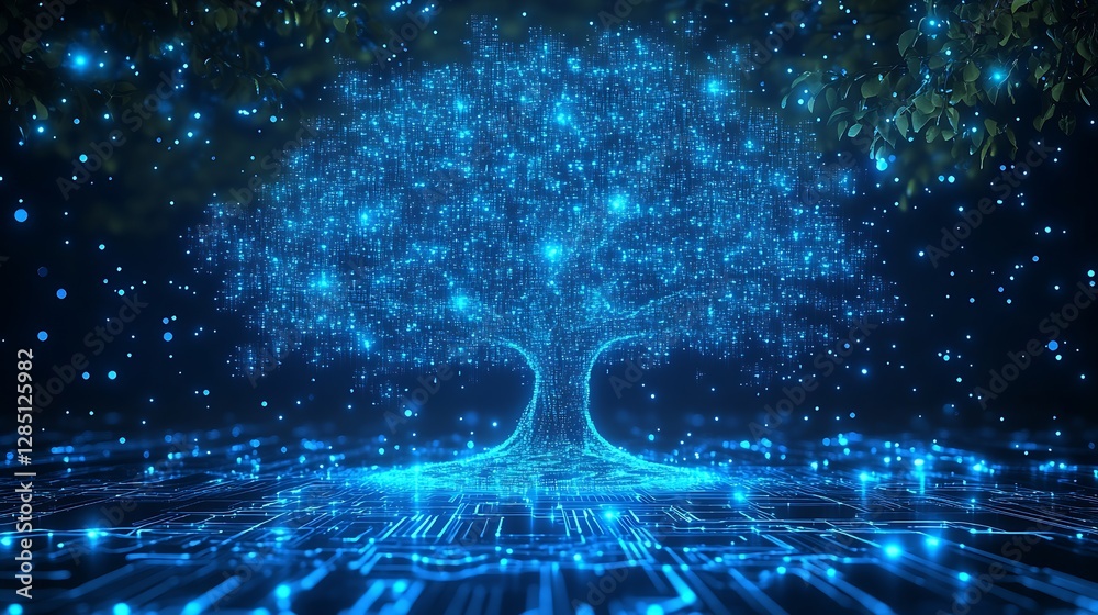 Poster stunning data tree illustration emphasizing digital connectivity and environmental harmony : generat