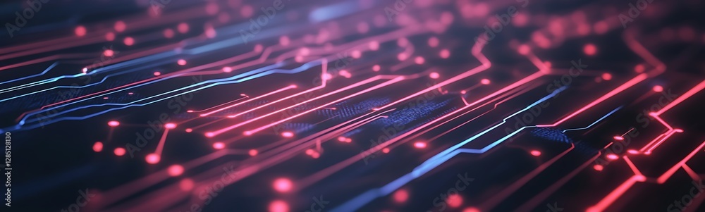 Poster Abstract digital lines and nodes illuminated in vibrant colors, illustrating technology and connectivity.