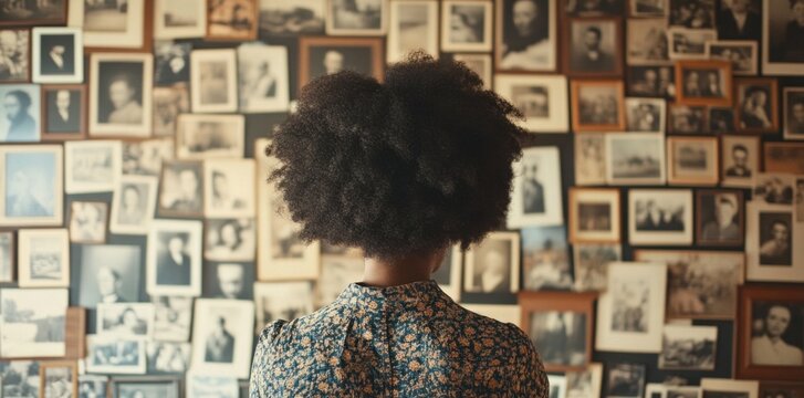 Old family photos with a woman: DNA genealogy, ancestral tree, heritage research, genetic links, vintage images, generational history, familial ancestry, legacy preservation, family roots.