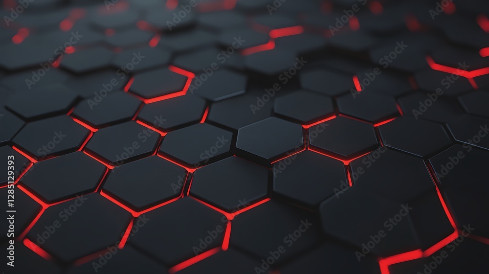Leinwandbilder abstract hexagonal pattern with glowing red lines on a dark surface.