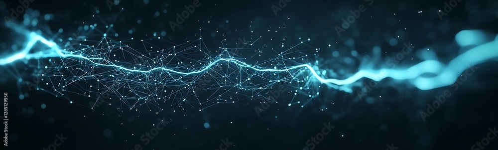 Aufkleber abstract blue lightning with sparkling particles on a dark background.