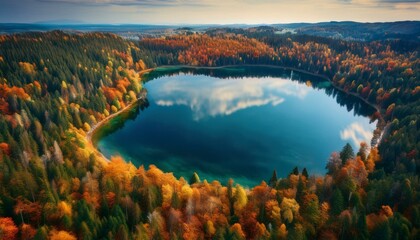 Ancient trees stand tall, guarding the lake's serenity.  