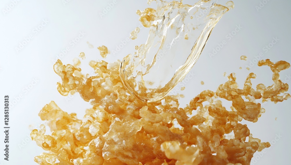 Aufkleber high resolution splash photo of golden crispy textures with water droplets and airy bubbles in dynam