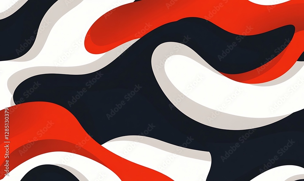 Poster Abstract wavy pattern in red, black, and white colors creating a dynamic visual effect.