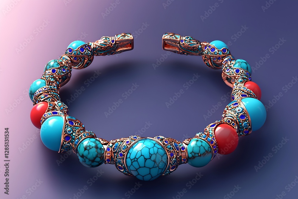 Poster Charming close-up of a colorful turquoise and coral bracelet featuring intricate design details : Generative AI