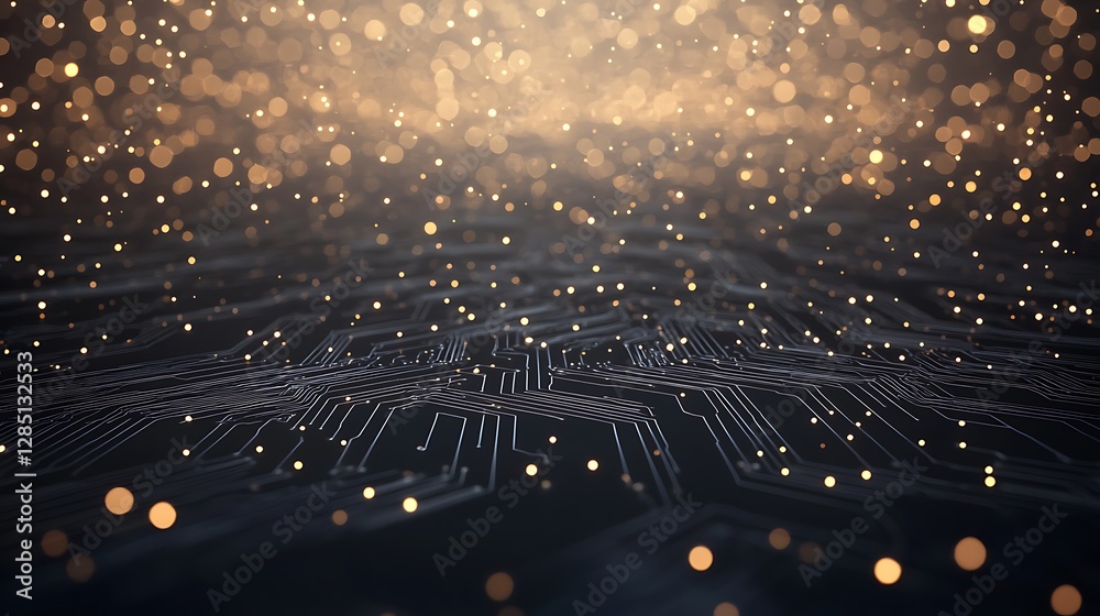 Poster Abstract background with glowing particles and a digital landscape creating a sense of depth and movement.
