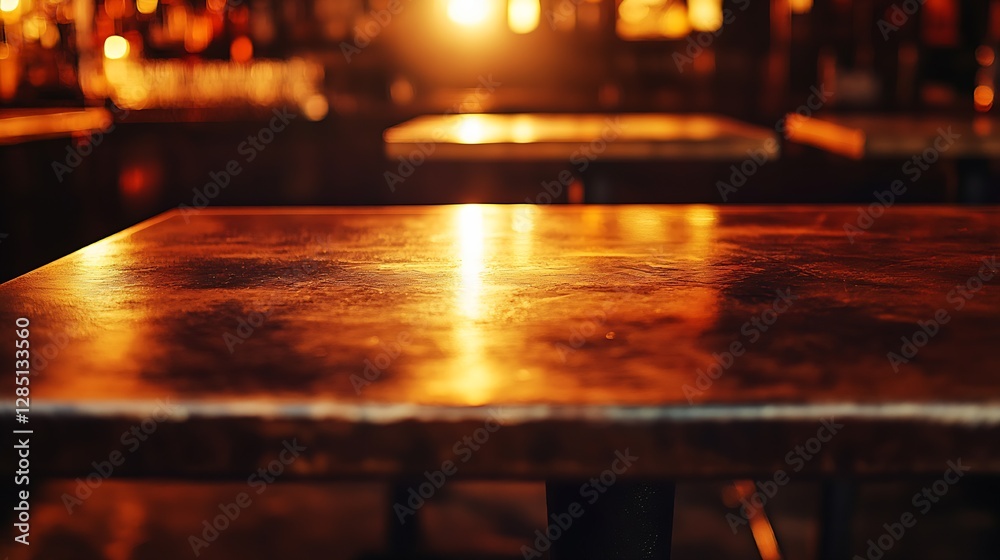Poster Charming Bar Environment with Gleaming Table Surface Illuminated by Ambient Lighting Effects : Generative AI