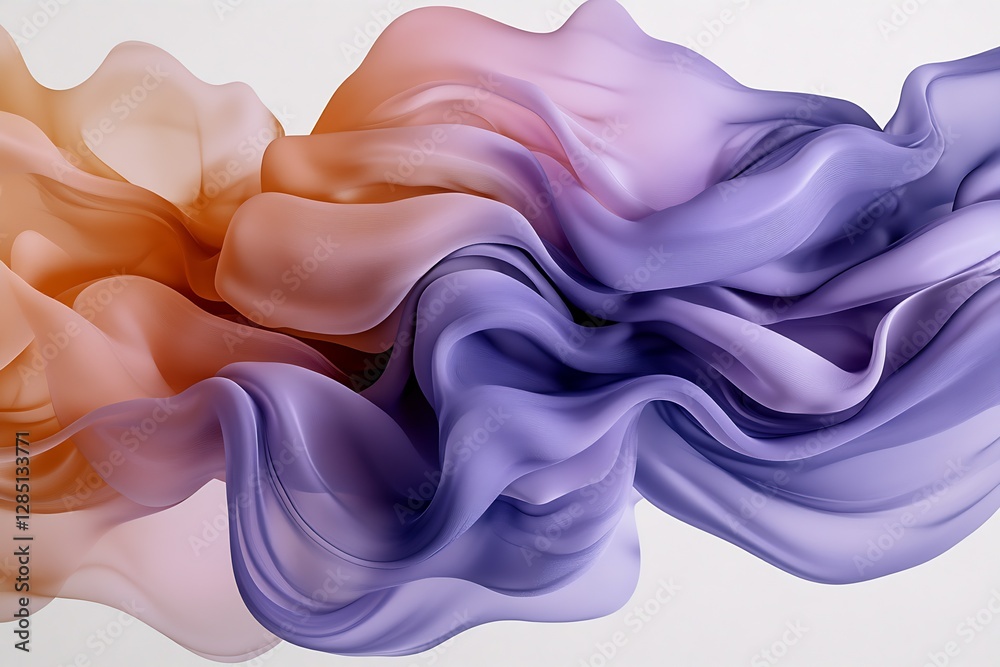 Poster Gently flowing silk in warm hues of orange lavender and purple creating a serene abstract impression : Generative AI