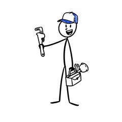 a plumber carrying tools and wearing a hat on his head