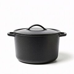Black cooking pot isolated on a white background front view
