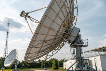 Satellite dishes and communication towers in technology facility