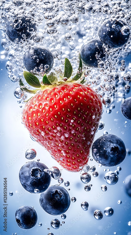 Aufkleber vibrant bubbles with strawberries and blueberries in clear water for a refreshing beverage image : g