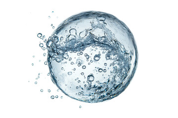 Clear Water Bubble with Splash and Air Bubbles in Isolated Background