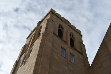 Obraz premium Classical styled church. Gothic style bell tower.