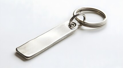 A silver keychain with a charm, isolated on white