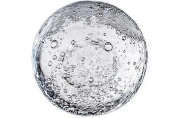Clear Bubbles and Air Bubbles in Transparent Water Sphere on White Background