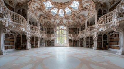 Obraz premium Grand Baroque Library Interior Bookshelves Architecture History