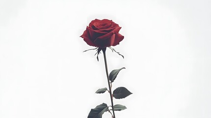 Fototapeta premium A single red rose, isolated on a white background