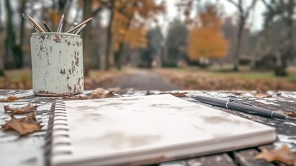 Rustic Autumn Inspiration  Blank Notebook  Pen  and Pencils