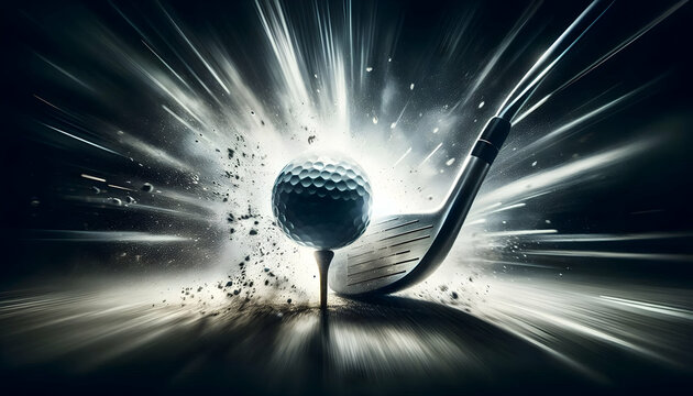 Golf Dynamic sports action shot of a golf ball just milliseconds before impact, as a club swings toward i4
