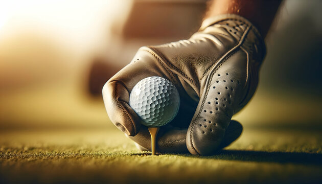 golf  Cinematic close-up of a golfer&rsquo;s hand gripping a golf ball