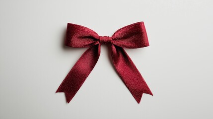 A beautiful red ribbon bow sits gracefully against a light background, perfect for gifts, crafts, or decoration.