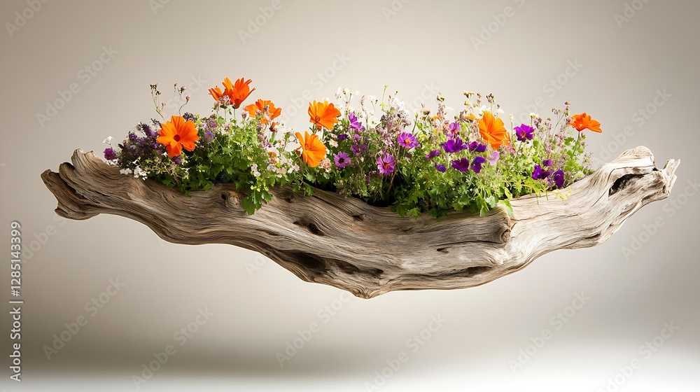 Aufkleber charming floating wooden planter brimming with colorful flowers creating an artistic focal point for