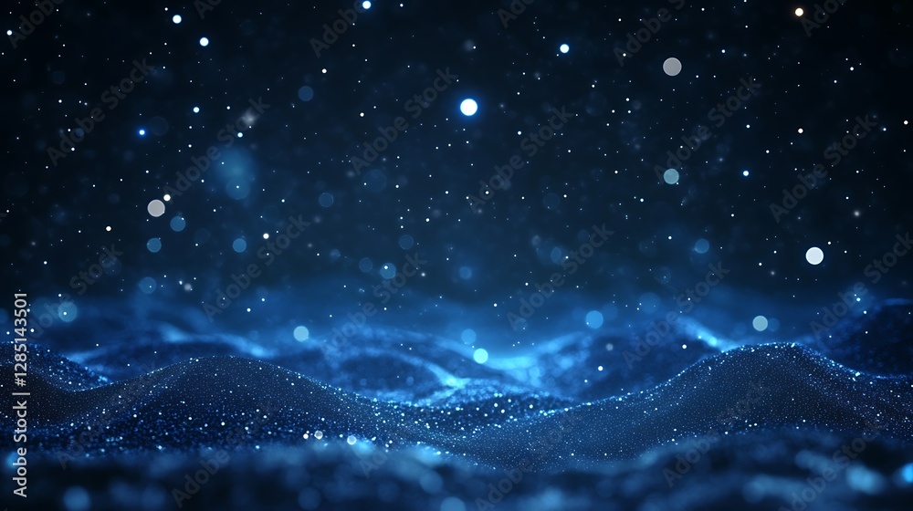 Poster mystical blue waves with glowing particles create a serene underwater atmosphere.