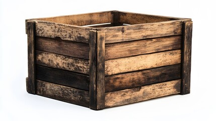A rustic wooden crate, isolated on white