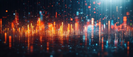 Vibrant Digital Soundwave Visualization: A Captivating Spectrum of Bright Colors and Dazzling Lights Reflecting Beautifully on a Dark Surface