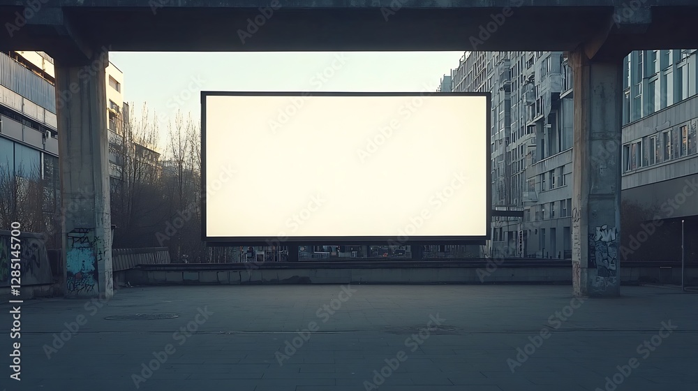 Poster Empty Urban Billboard in Modern City Setting Surrounded by Graffiti and Architecture : Generative AI