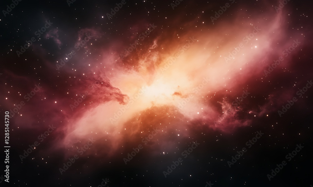 Poster vibrant cosmic nebula with swirling colors and stars in a deep space backdrop.