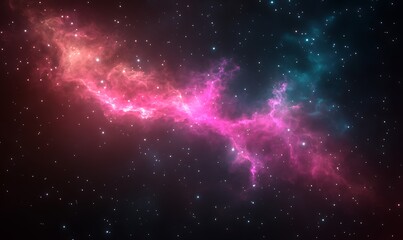 Obraz premium Vibrant cosmic nebula with swirling pink and blue colors against a starry background.