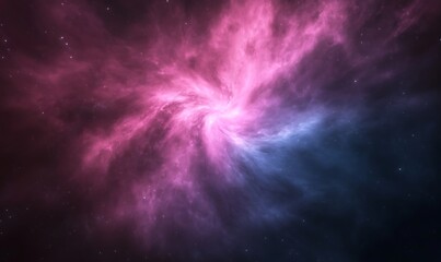 Fototapeta premium Vibrant cosmic swirl of pink and blue hues against a starry background.