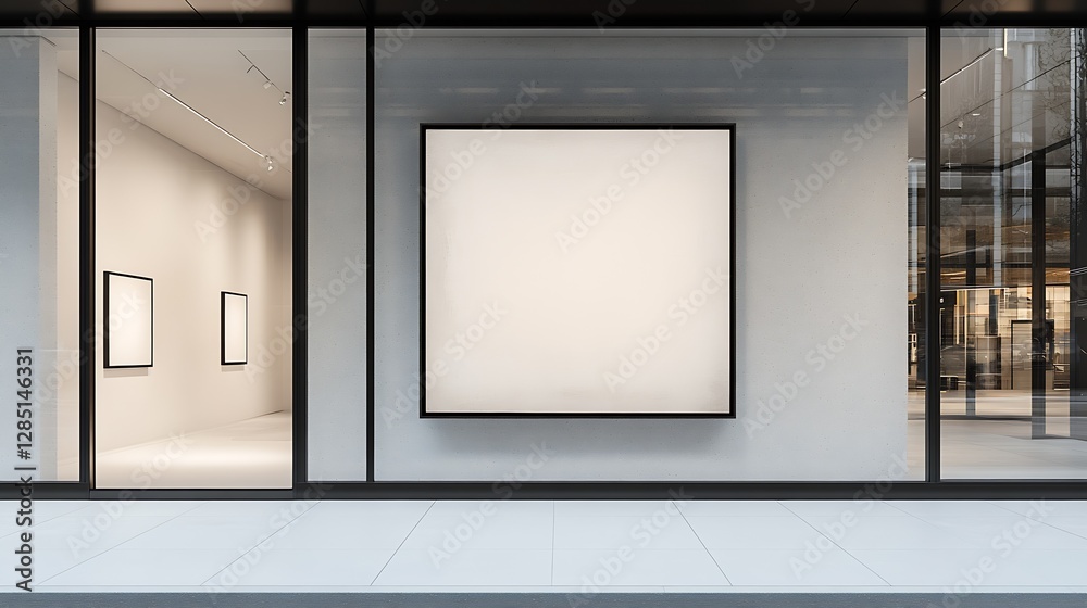 Poster Contemporary art gallery view featuring simplistic frames and a calm atmosphere inviting visitors inside : Generative AI