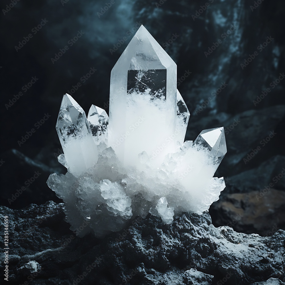 Poster magnificent natural crystal display captivating light effects and elegance : generative ai