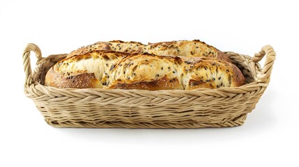 A basket of fresh bread, isolated on white