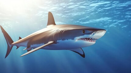 Naklejka premium Ocean shark sunlight underwater marine wildlife