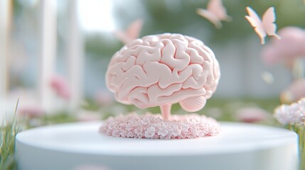 Serene Mind  Brain  Flowers  Butterflies  Mental Wellness