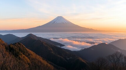 Fototapeta premium Majestic Mount Fuji Sunrise Panorama Scenic Japan Landscape