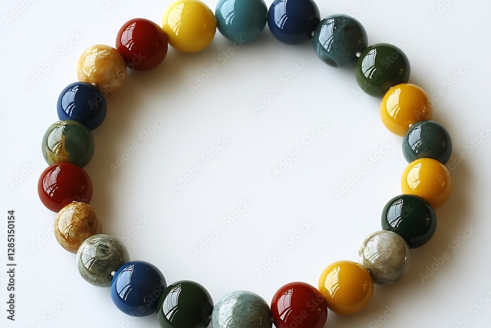 Poster dynamic circular beaded bracelet featuring various color stones beautifully arranged for aesthetic a
