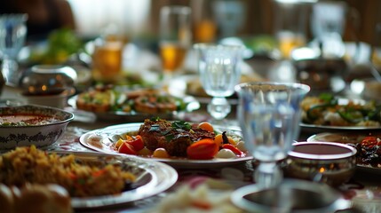 Naklejka premium Middle Eastern food with a variety of delicious foods