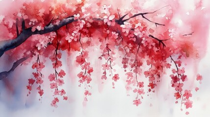 A delicate watercolor painting of cherry blossoms on a branch, evoking tranquility and beauty.