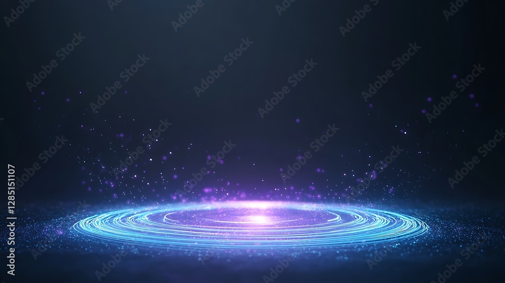 Poster Illuminated circular pattern with glowing particles against a dark background.