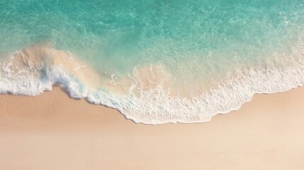 Serene Beach Aerial  Ocean Waves  Sandy Shore  Tranquil Blue Water  Summer Vacation  Coast