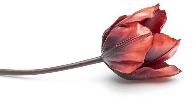 A single red tulip, isolated on a white surface - Powered by Adobe