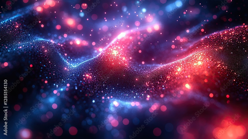 Wall mural abstract background of red and blue illuminated particles in space