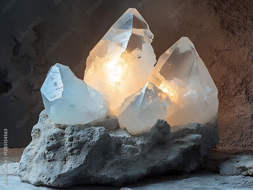 Poster crystal formation with glowing warmth showcasing transparency and beauty of nature : generative ai